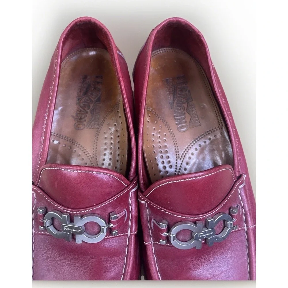 Vintage Salvatore Ferragamo Loafers Men‎ Burgundy Leather Bit Driving Shoes